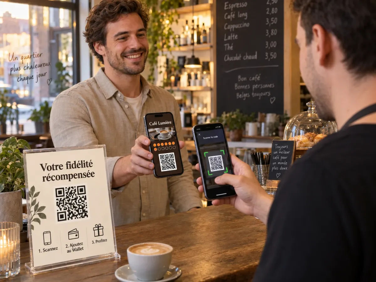 Au comptoir, le serveur scanne la carte de fidélité que lui tend un client